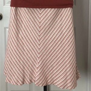 Vintage Ann Taylor Loft Striped Chevron Midi Skirt in Blush and Ivory- size 14